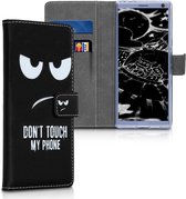 kwmobile telefoonhoesje voor Sony Xperia 10 - Hoesje met pasjeshouder in wit / zwart - Don't Touch My Phone design