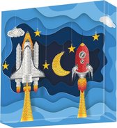 Diamond Painting - Hobby Pakket - Diamond painting kinderen - Dotz Box - Raket lancering 22x22cm - Ronde steentjes - Volledig pakket - Diamond Dotz