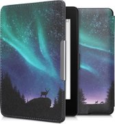 kwmobile hoes geschikt voor Amazon Kindle Paperwhite - Magnetische sluiting - E reader cover in turquoise / blauw / zwart - Noorderlicht Hert design