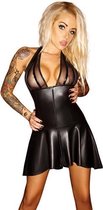 Wetlook Halterjurk Met Netstof Cups - Dames Lingerie - XL - Sexy Jurkjes - Zwart - Discreet verpakt en bezorgd