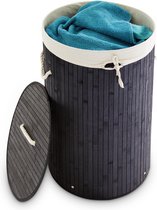 Relaxdays wasmand bamboe - wasbox met deksel - 70 liter - rond - 65 x 41 cm - zwart