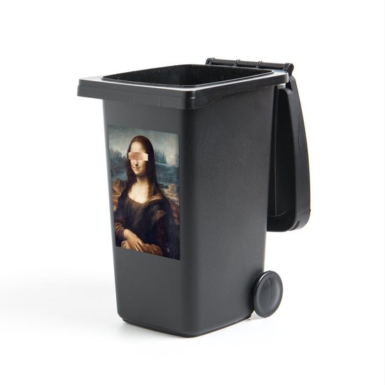 Container sticker Oude meesters - EB - Mona Lisa van oude meester Leonardo da Vinci met bronzen penseelstreek Klikosticker - 40x60 cm - kliko sticker - weerbestendige containersticker