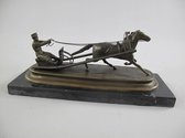 Bronzen beeld - Paard met slee - Gedetailleerd sculptuur - 10 cm hoog