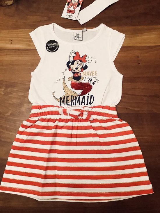 Disney Minnie Mouse jurk - Zeemeermin - met veegpailletten - rood - maat 110/116 (6 jaar)