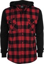 Urban Classics Overhemd -S- Hooded Checked Flanell Sweat Sleeve Zwart/Rood