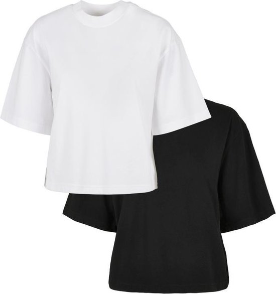 Urban Classics Tshirt Femme -4XL- Bio Plis Oversize Lot de 2 Wit/ Zwart