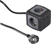 Q-Link stekkerdoos – 4–voudig – Powercube – randaarde – 2 x USB – 3 x 1.5 mm² – 1.5 m – zwart – grijs