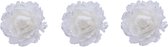 3x stuks decoratie bloemen wit met veertjes op clip 11 cm - Decoratiebloemen/kerstboomversiering/kerstversiering