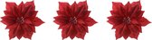 3x stuks decoratie bloemen kerststerren rood glitter clip 24 cm - Decoratiebloemen/kerstboomversiering/kerstversiering