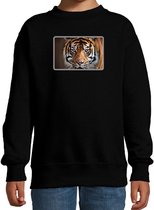Dieren sweater met tijgers foto - zwart - voor kinderen - natuur / tijger cadeau trui - sweat shirt / kleding 9-11 jaar (134/146)