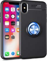 Metalen ringhouder 360 graden roterende TPU-hoes voor iPhone X / XS (zwart + blauw)