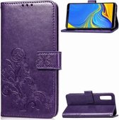 Lucky Clover Pressed Flowers Pattern Leather Case voor Galaxy A7 (2018), met houder & kaartsleuven & portemonnee & draagriem (paars)