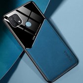 Voor OPPO A15 All-inclusive lederen + organische glazen beschermhoes met metalen ijzeren plaat (koningsblauw)