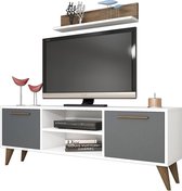 Nancy's Gila TV Meubel - TV-Kast - Wandplank - Opbergruimte - 2 Kleppen - Open Vak -  138 x 29,5 x 48,6 cm - Bruin - Wit - Grijs -  Industrieel - Bewerkt Hout