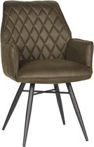 Nancy's Eetkamerstoel Bink - Stoel - Eetkamerstoelen met armleuning - Industrieel - Microfiber - Army green - 59 x 59 x 88 cm