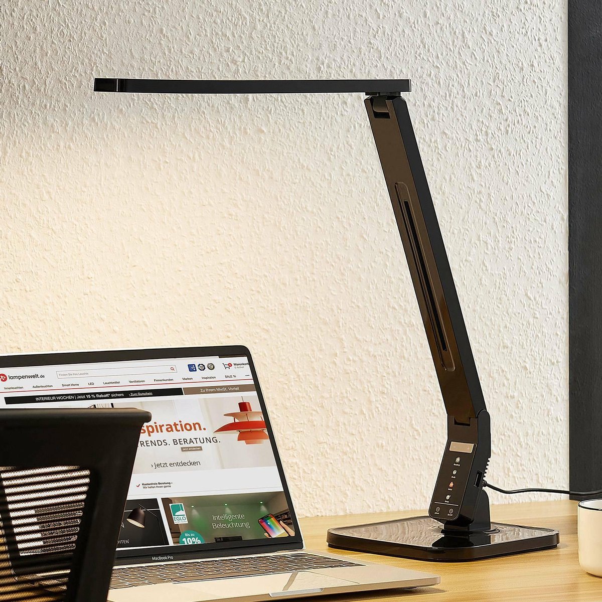 Arcchio - LED bureaulamp- met touchdimmer - 1licht - kunststof, staal - H: 69 cm - zwart - Inclusief lichtbron