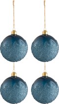 J-Line Doos Van 4 Kerstballen Suiker Glas Mat Blauw Medium