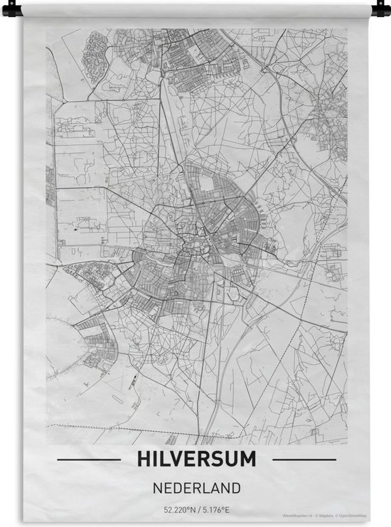 Wandkleed Top 50 Nederland staande- Stadskaart Hilversum Wandkleed katoen 90x135 cm - Wandtapijt met foto