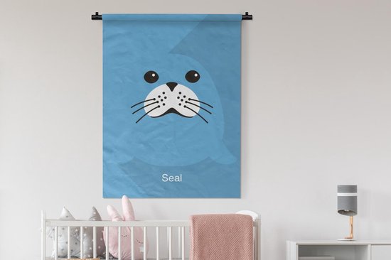 Tapisserie Illustration d'un lion de mer - Une illustration d'un lion de mer en bleu Tapisserie de coton 90x120 cm - Tapisserie avec photo