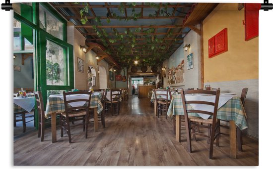 Wandkleed Restaurant - Een traditioneel Grieks restaurant in Heraklion Wandkleed katoen 60x40 cm - Wandtapijt met foto