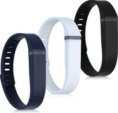 kwmobile horlogeband voor Fitbit Flex - 3x siliconen bandje in wit / donkerblauw / zwart - Voor fitnesstracker