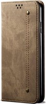 Huawei Y6p Hoesje - Mobigear - Denim Slim Serie - Kunstlederen Bookcase - Bruin - Hoesje Geschikt Voor Huawei Y6p