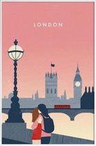 JUNIQE - Poster met kunststof lijst Londen - retro -13x18 /Rood