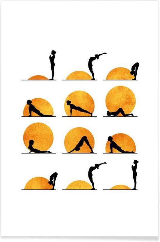 JUNIQE - Poster Yoga Sun -20x30 /Geel & Oranje