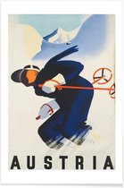 JUNIQE - Poster Vintage Oostenrijk skiën -13x18 /Blauw & Oranje