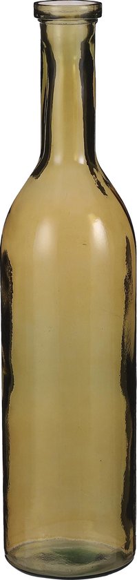 Vase bouteille transparent / jaune ocre / vases en verre écologique 18 x 75 cm - Rioja - Accessoires de maison pour la maison / décorations pour la maison - Verres à fleurs en verre - Vase bouteille / vases bouteille
