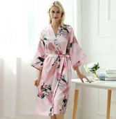 Chinese Kimono badjas ochtendjas roze satijn dames kleding zomer maat XXL