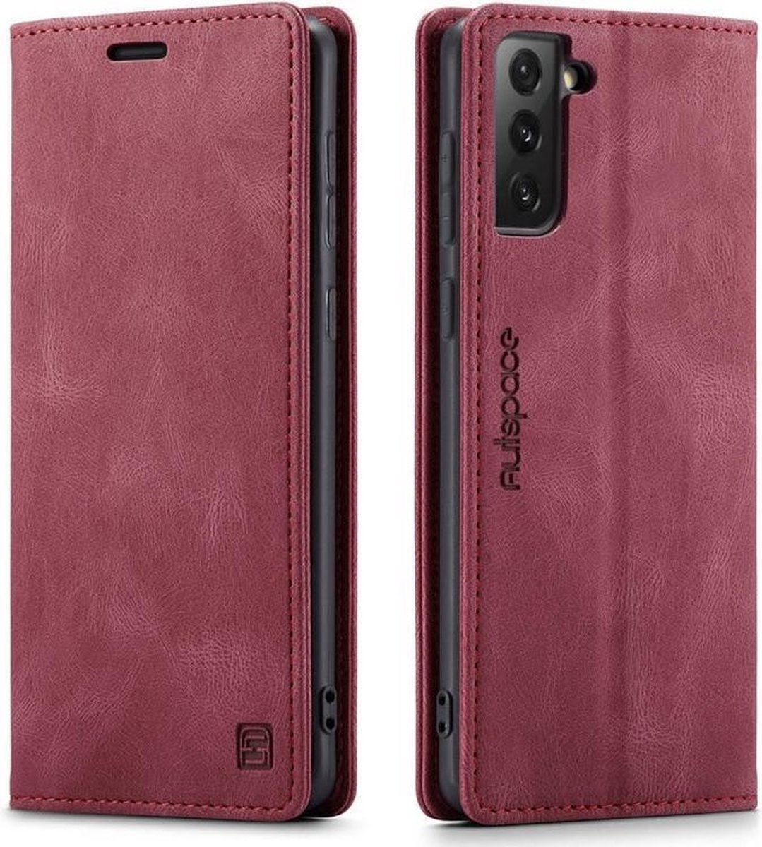 autspace - Hoesje geschikt voor Samsung Galaxy S21 Plus - wallet book case - magneetsluiting - met rfid bescherming - rood