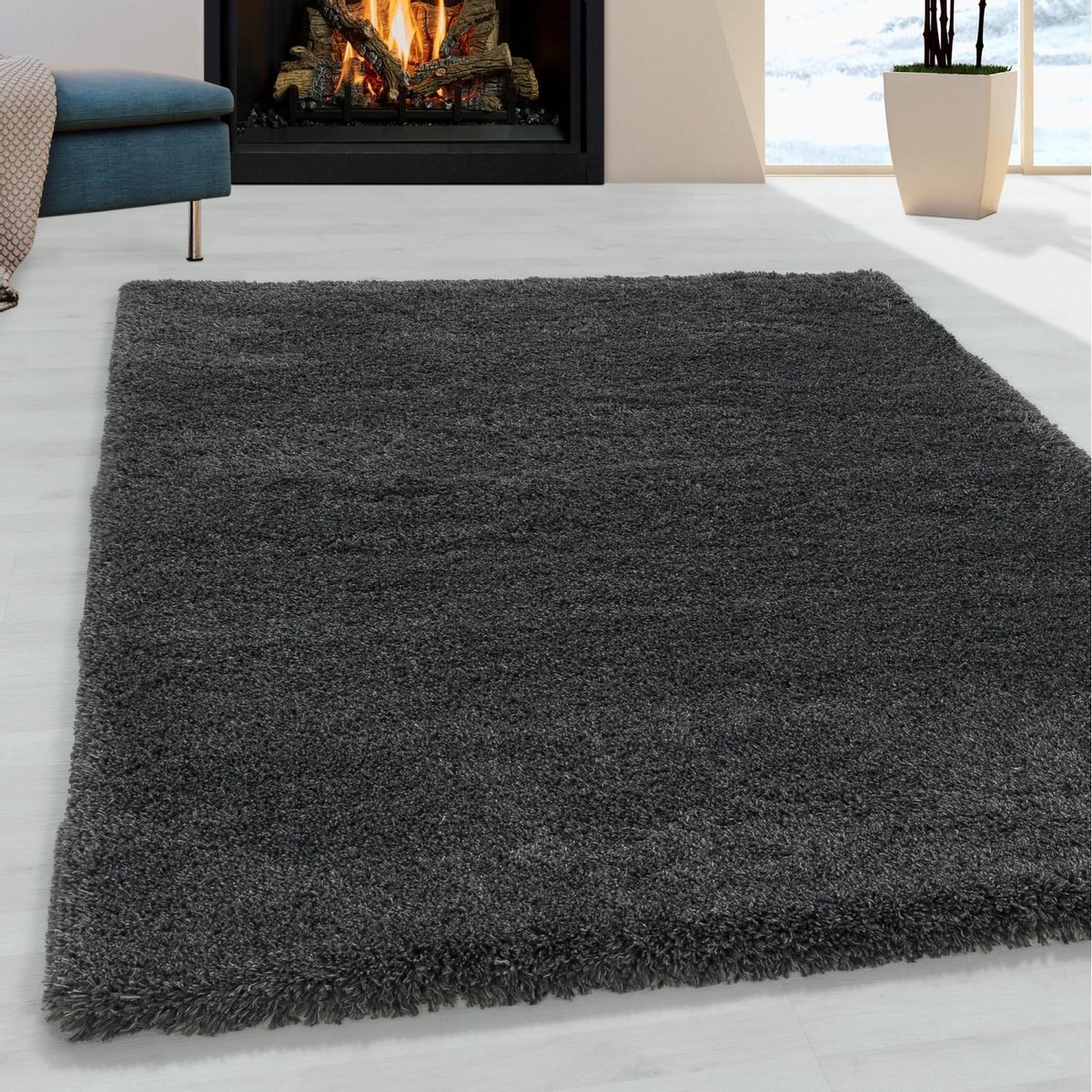 Flycarpets Luna Vloerkleed - 120x170cm - Grijs - Hoogpolig