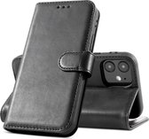 Klassiek Design - Echt Lederen Hoesje - Book Case Portemonnee Telefoonhoesje - Geschikt voor iPhone 12 Mini - Zwart
