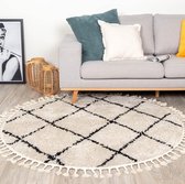 Rond hoogpolig vloerkleed - Grand Lines Weave Creme/Zwart Ø 180cm