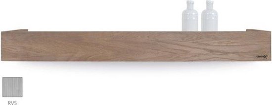 Looox Wood collection shelf BoX 90cm met bodemplaat rvs geborsteld eiken RVS geborsteld