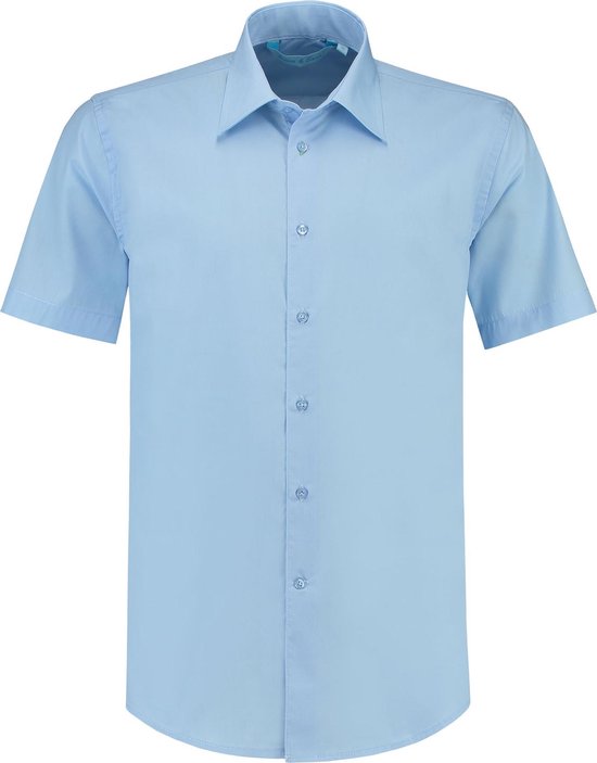 L&S Shirt poplin mix met korte mouwen voor heren light blue - XXL