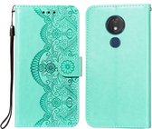 Voor Motorola Moto G7 Power Flower Vine Embossing Pattern Horizontale Flip Leather Case met Card Slot & Holder & Wallet & Lanyard (Green)