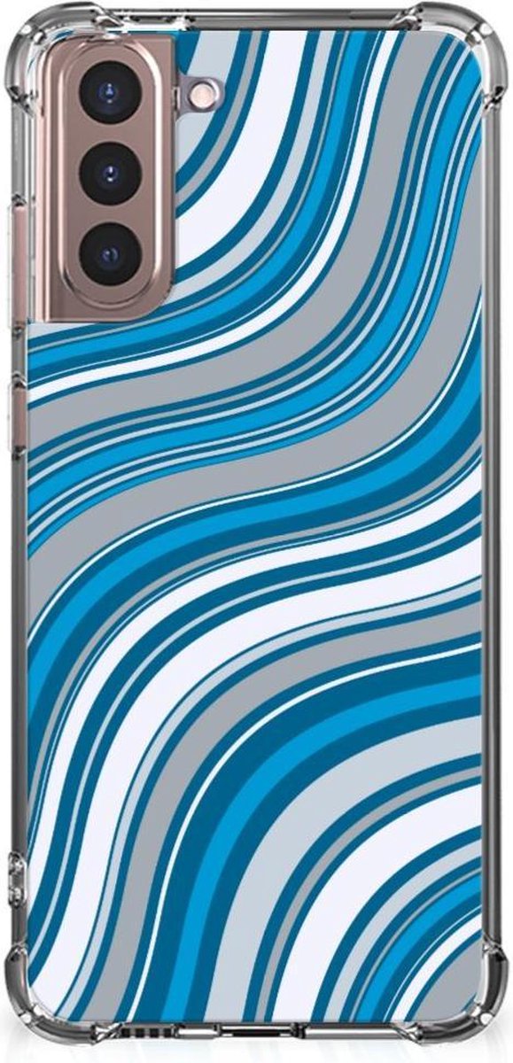 Samsung Galaxy S21 Plus Doorzichtige Silicone Hoesje Waves Blue
