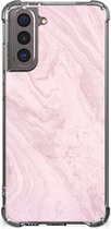 Smartphone hoesje Samsung Galaxy S21 Telefoonhoesje met tekst met transparante rand Marble Pink