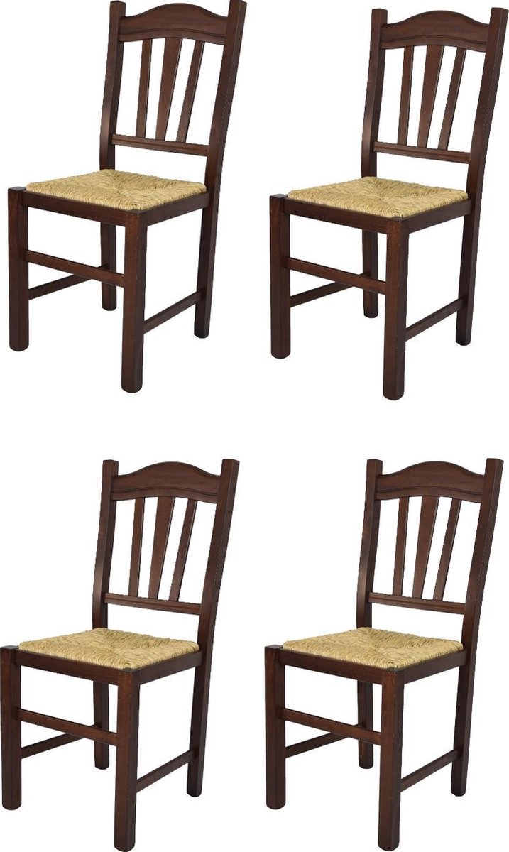 Tommychairs Silvana - Eetkamerstoelen - Set van 4 - Walnoot - Rotan