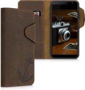 kalibri hoesje voor Samsung Galaxy J6+ / J6 Plus DUOS - leren hoes met pasjeshouder - Vintage Anker design - bruin