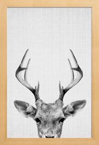 JUNIQE - Poster met houten lijst Rendier zwart-wit foto -13x18 /Wit &