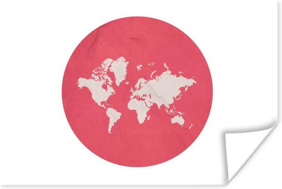 Ronde en roze wereldkaart op een witte achtergrond Poster | Wereldkaart Poster 180x120 cm