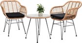 Casaria Tuinset Bali 3 Delig – 1 Tafel & 2 Stoelen – Naturel Zwart