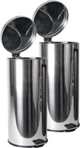 2x stuks RVS vuilnisbakken/pedaalemmers 30 liter 65 cm - Afvalemmers - Prullenbakken