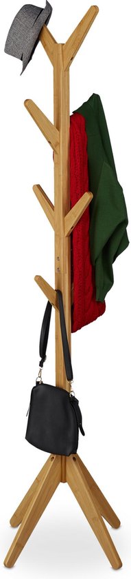 Relaxdays Kapstok staand boom - voor 8 jassen - staande garderobe bamboe - coat hanger