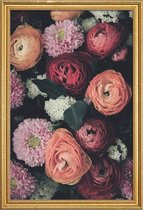 JUNIQE - Poster met houten lijst Vintage boeket -40x60 /Kleurrijk