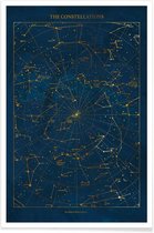 JUNIQE - Poster Constellations gouden -13x18 /Blauw & Goud