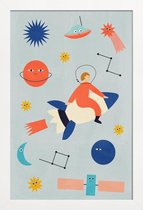 JUNIQE - Poster met houten lijst Friends in Space -13x18 /Kleurrijk
